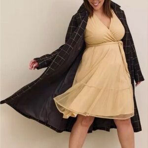 Torrid Size 3 Gold Glitter Lurex Surplice Tiered Dress, New W/O tags